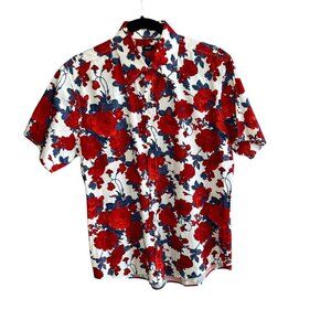 Forum Men's Red Floral Short Sleeve Shirt 100% Cotton Size Medium Made in Brazil